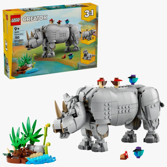 LEGO Creator 3 en 1 - Fauna Salvaje: Poderoso Rinoceronte con Pájaros